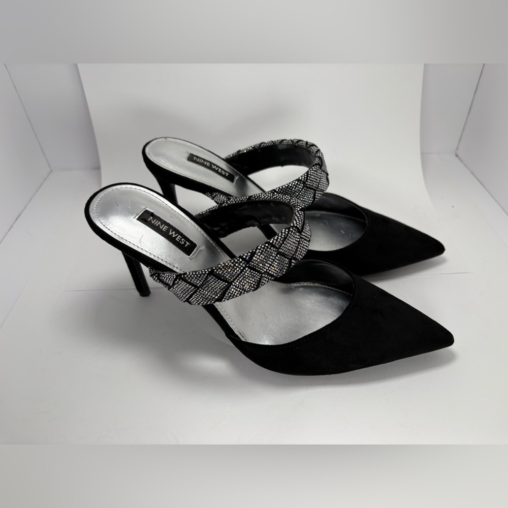 Nine West Women's Greet Slip On Comfort Dress Heels Black/Bling Size:9 Formal